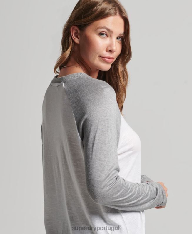 top de beisebol de manga longa mulheres cinza roupas Superdry 2208H6514