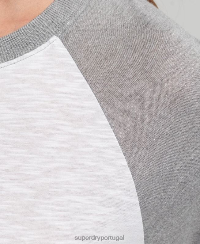 top de beisebol de manga longa mulheres cinza roupas Superdry 2208H6514