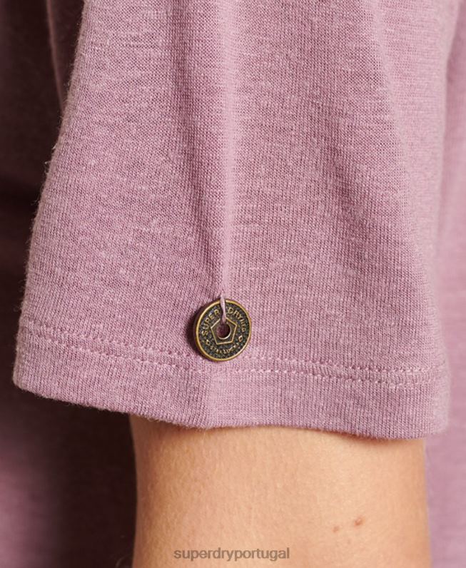 top de jérsei de renda de manga curta chevron mulheres roxo roupas Superdry 2208H2743