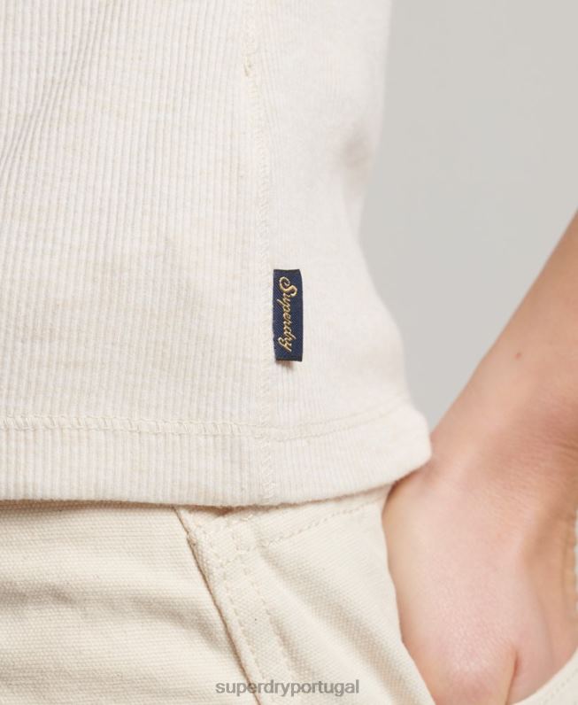 top de manga curta abotoado mulheres bege roupas Superdry 2208H2077