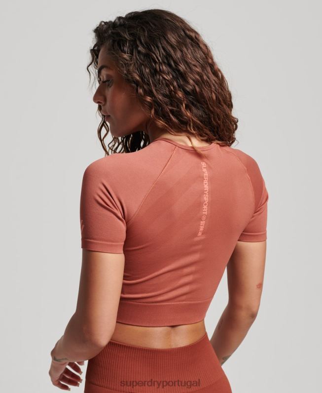 top de manga curta sem costura core mulheres marrom roupas Superdry 2208H2931
