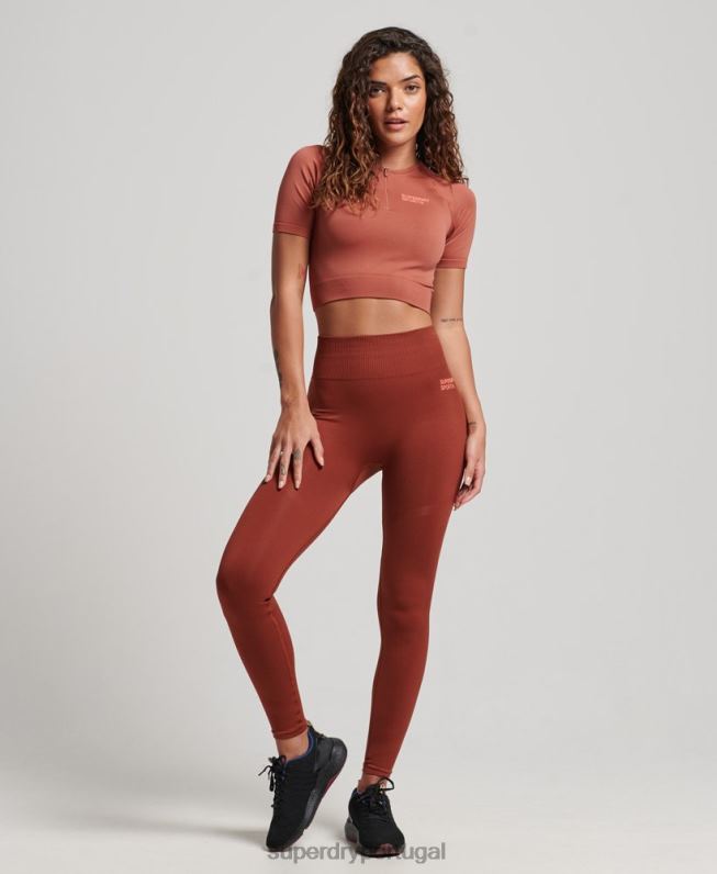 top de manga curta sem costura core mulheres marrom roupas Superdry 2208H2931