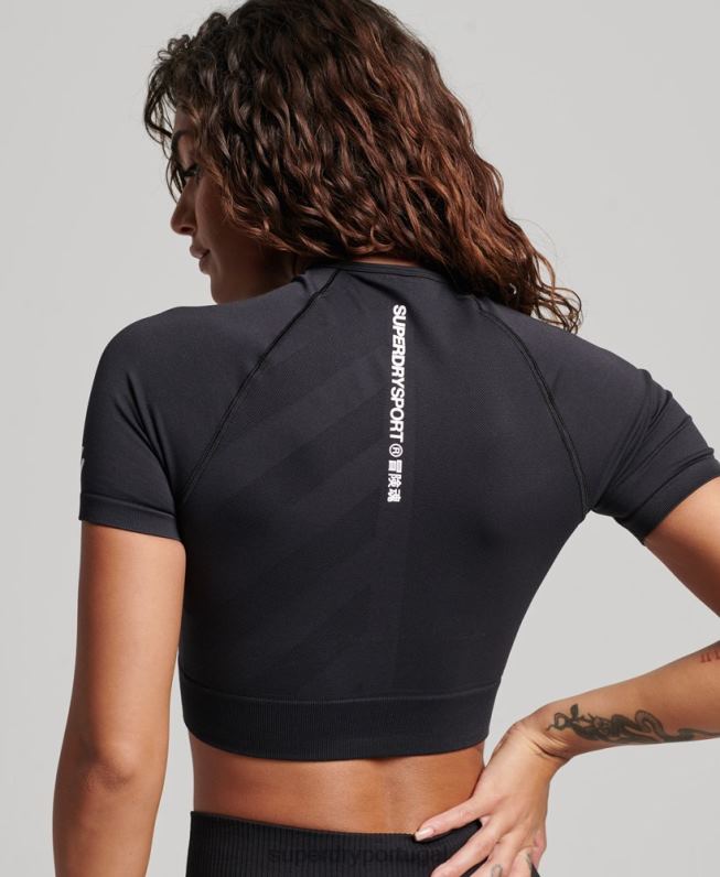 top de manga curta sem costura core mulheres preto roupas Superdry 2208H2908