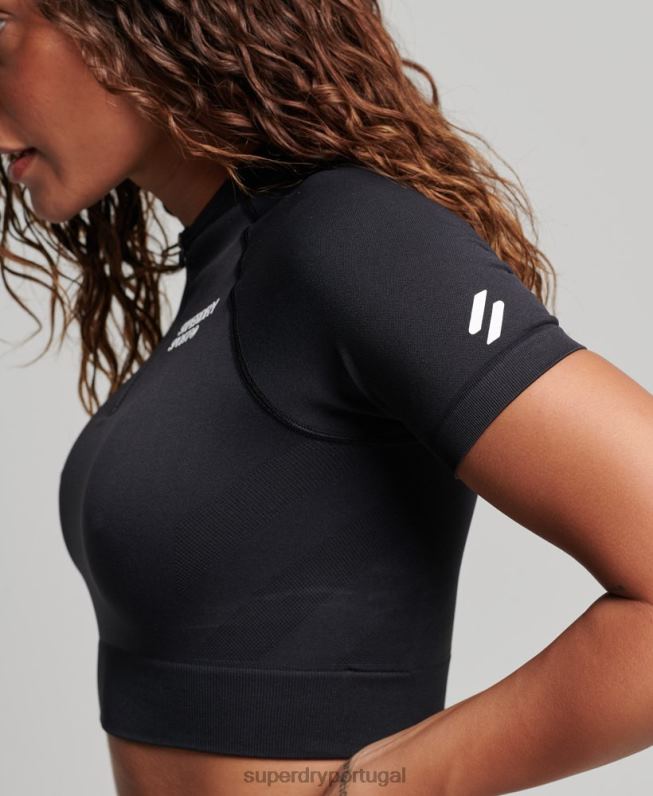 top de manga curta sem costura core mulheres preto roupas Superdry 2208H2908