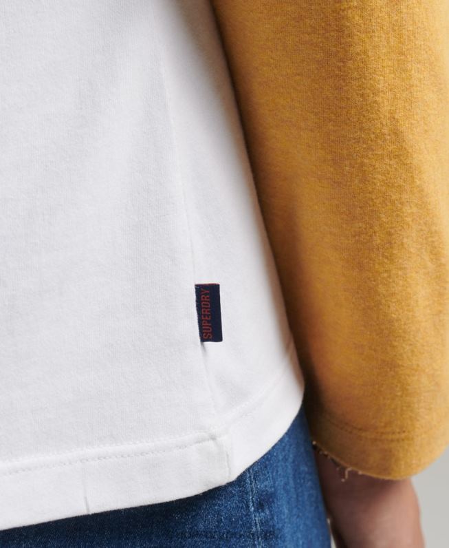 top de manga longa de beisebol vintage de algodão orgânico mulheres amarelo roupas Superdry 2208H6654