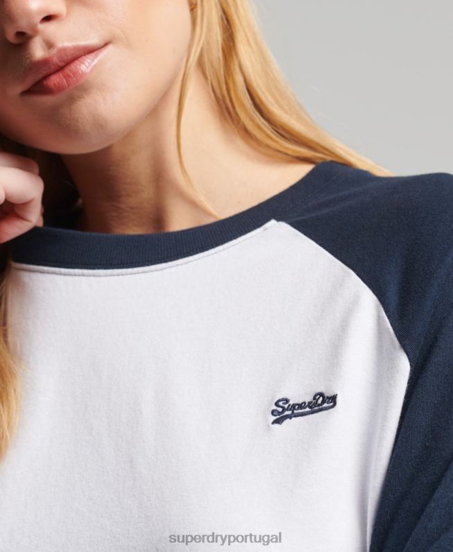 top de manga longa de beisebol vintage de algodão orgânico mulheres branco roupas Superdry 2208H6628