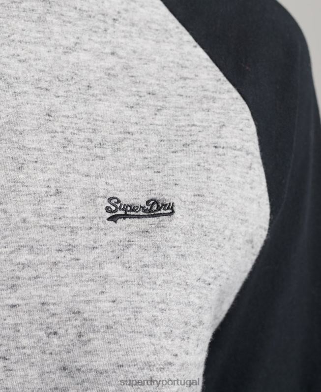 top de manga longa de beisebol vintage de algodão orgânico mulheres cinza escuro roupas Superdry 2208H6643