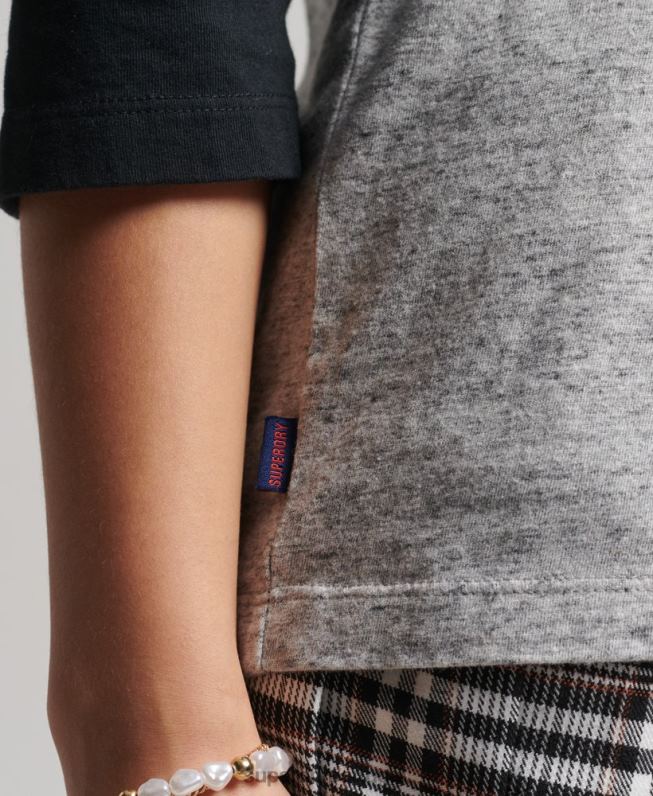 top de manga longa de beisebol vintage de algodão orgânico mulheres cinza escuro roupas Superdry 2208H6643