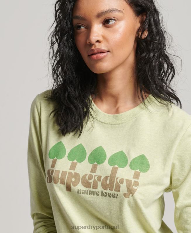 top de manga longa vintage nostálgico mulheres verde roupas Superdry 2208H2987