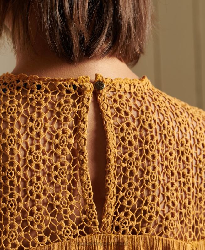 top de renda tecido manga longa mulheres amarelo roupas Superdry 2208H3057