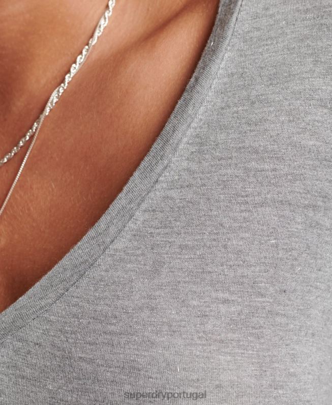 top manga longa com decote v mulheres cinza roupas Superdry 2208H6736