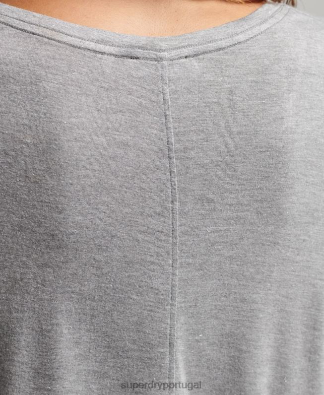 top manga longa com decote v mulheres cinza roupas Superdry 2208H6736