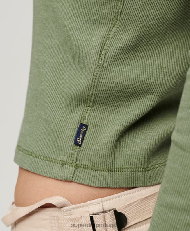 top vintage manga longa com botões mulheres caqui roupas Superdry 2208H2138