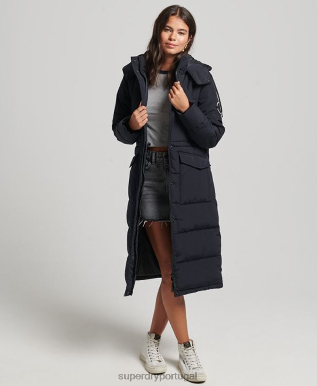 Everest longline puffer coat mulheres cinza escuro roupas Superdry 2208H3588