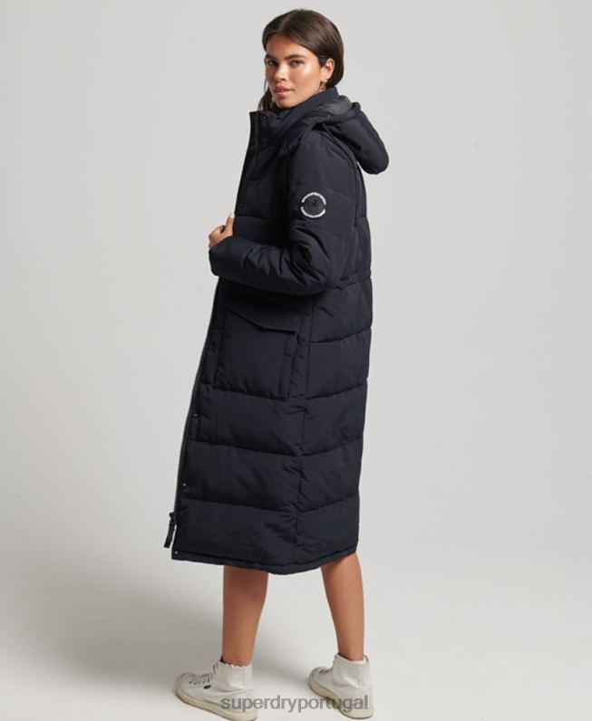 Everest longline puffer coat mulheres cinza escuro roupas Superdry 2208H3588