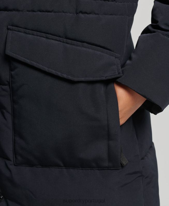 Everest longline puffer coat mulheres cinza escuro roupas Superdry 2208H3588