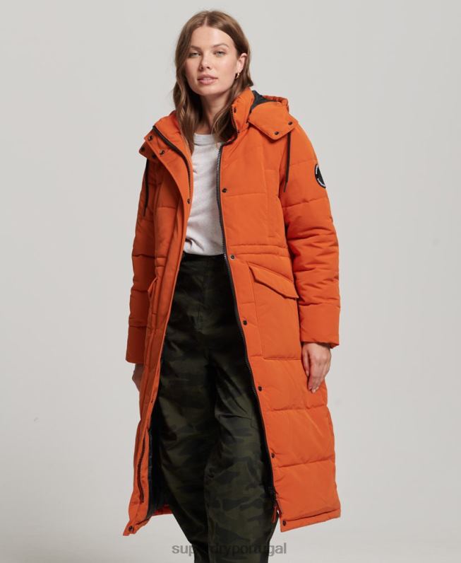 Everest longline puffer coat mulheres laranja roupas Superdry 2208H3673