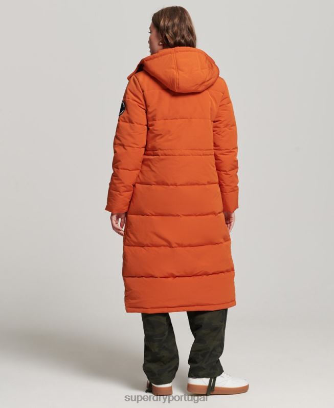Everest longline puffer coat mulheres laranja roupas Superdry 2208H3673