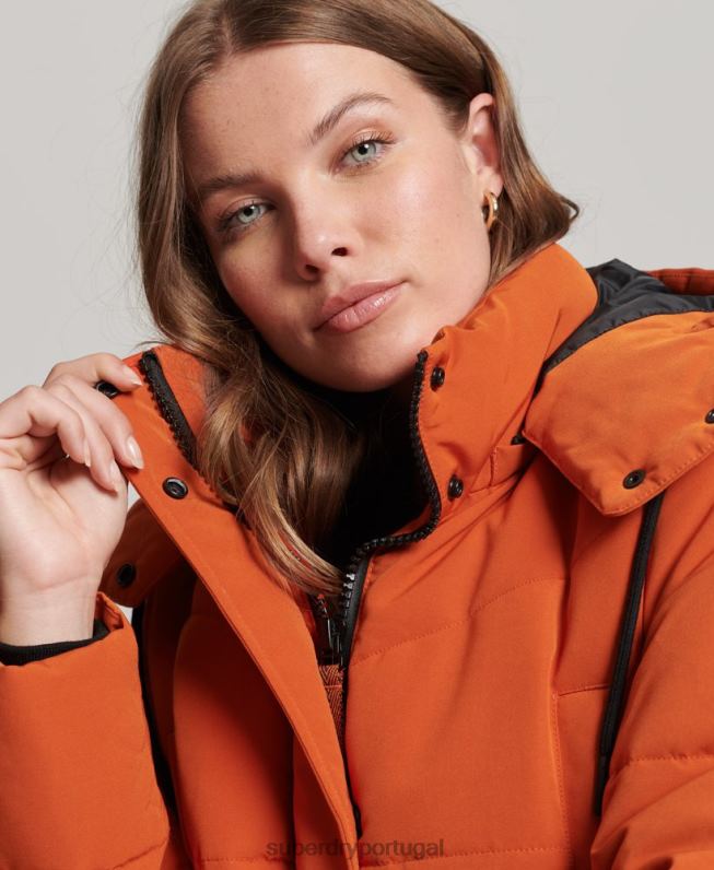 Everest longline puffer coat mulheres laranja roupas Superdry 2208H3673