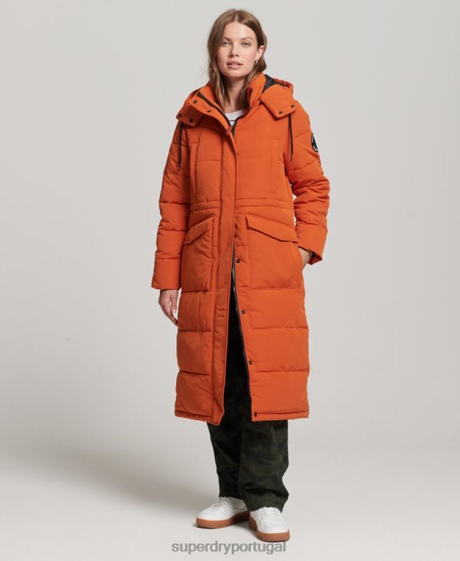 Everest longline puffer coat mulheres laranja roupas Superdry 2208H3673