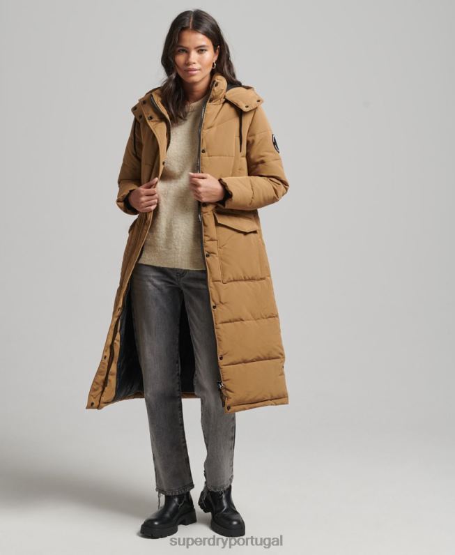 Everest longline puffer coat mulheres marrom roupas Superdry 2208H3674