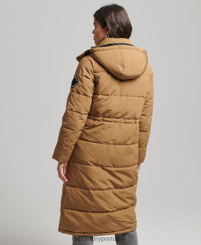 Everest longline puffer coat mulheres marrom roupas Superdry 2208H3674