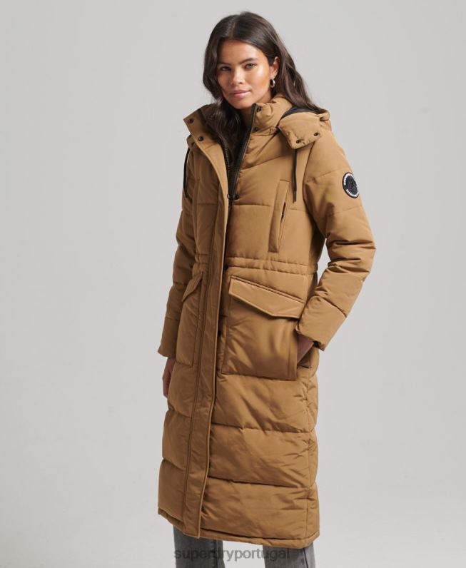 Everest longline puffer coat mulheres marrom roupas Superdry 2208H3674