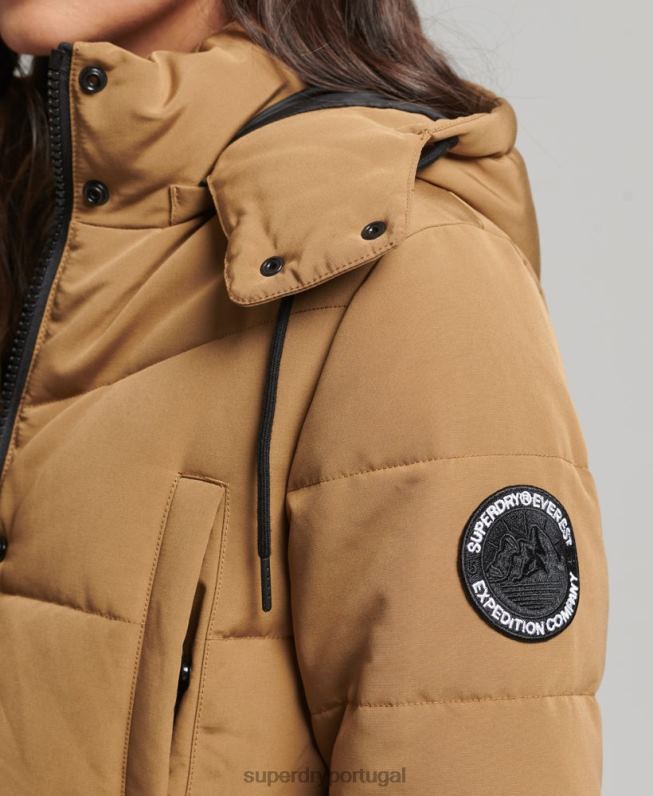 Everest longline puffer coat mulheres marrom roupas Superdry 2208H3674