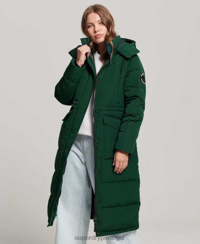 Everest longline puffer coat mulheres verde roupas Superdry 2208H3704