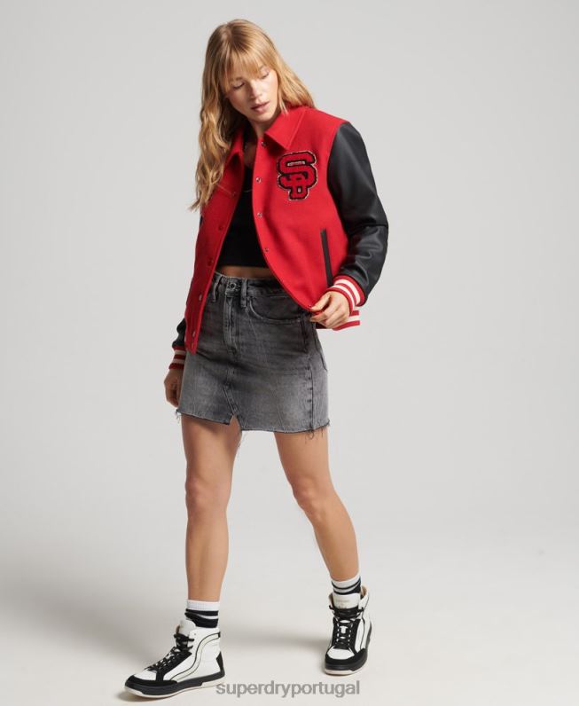 bombardeiro do time do colégio misto vintage mulheres vermelho roupas Superdry 2208H5423
