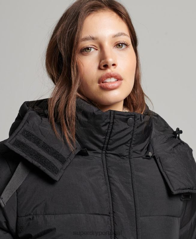 casaco acolchoado casulo expedição mulheres preto roupas Superdry 2208H3597