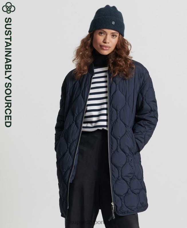casaco acolchoado longline studios mulheres marinha roupas Superdry 2208H3694