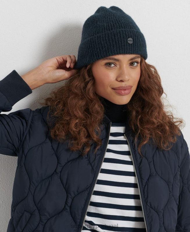 casaco acolchoado longline studios mulheres marinha roupas Superdry 2208H3694