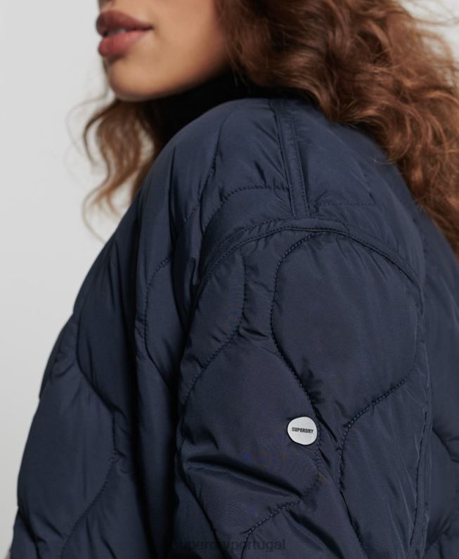 casaco acolchoado longline studios mulheres marinha roupas Superdry 2208H3694