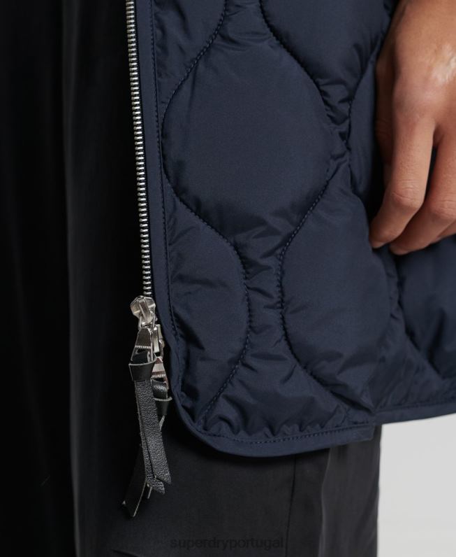 casaco acolchoado longline studios mulheres marinha roupas Superdry 2208H3694