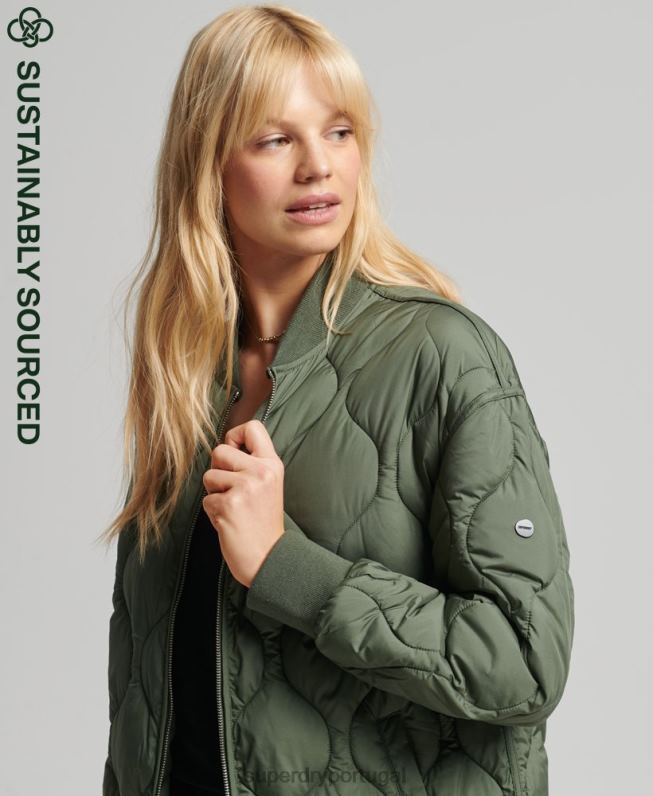 casaco acolchoado longline studios mulheres verde roupas Superdry 2208H3799