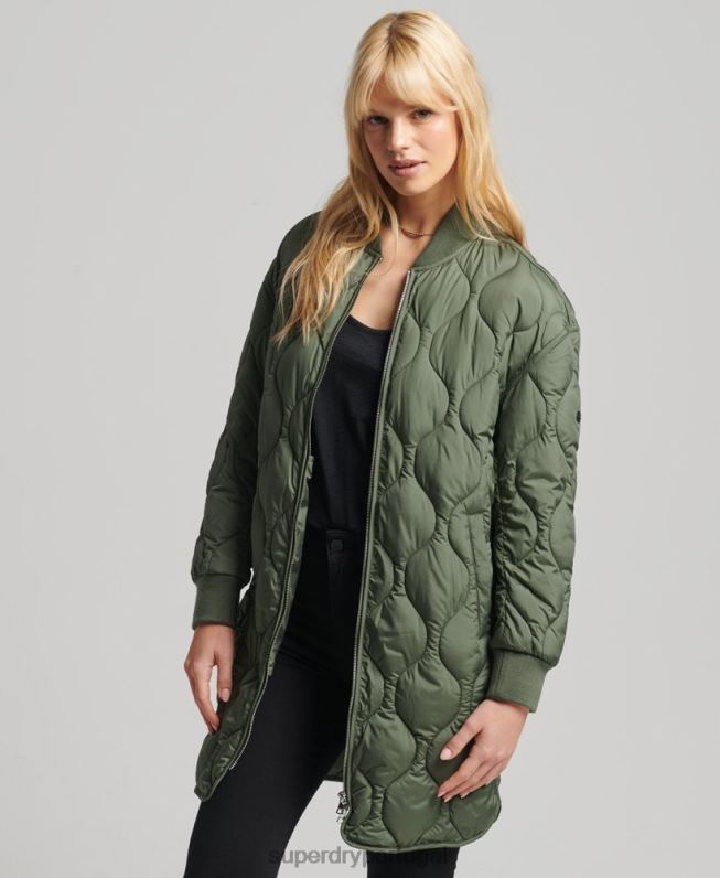 casaco acolchoado longline studios mulheres verde roupas Superdry 2208H3799