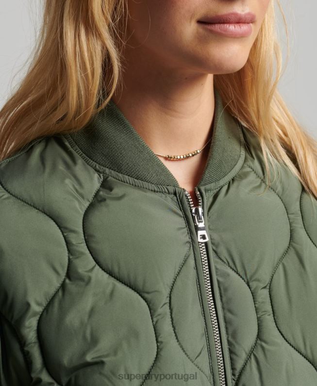 casaco acolchoado longline studios mulheres verde roupas Superdry 2208H3799