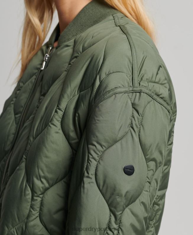 casaco acolchoado longline studios mulheres verde roupas Superdry 2208H3799