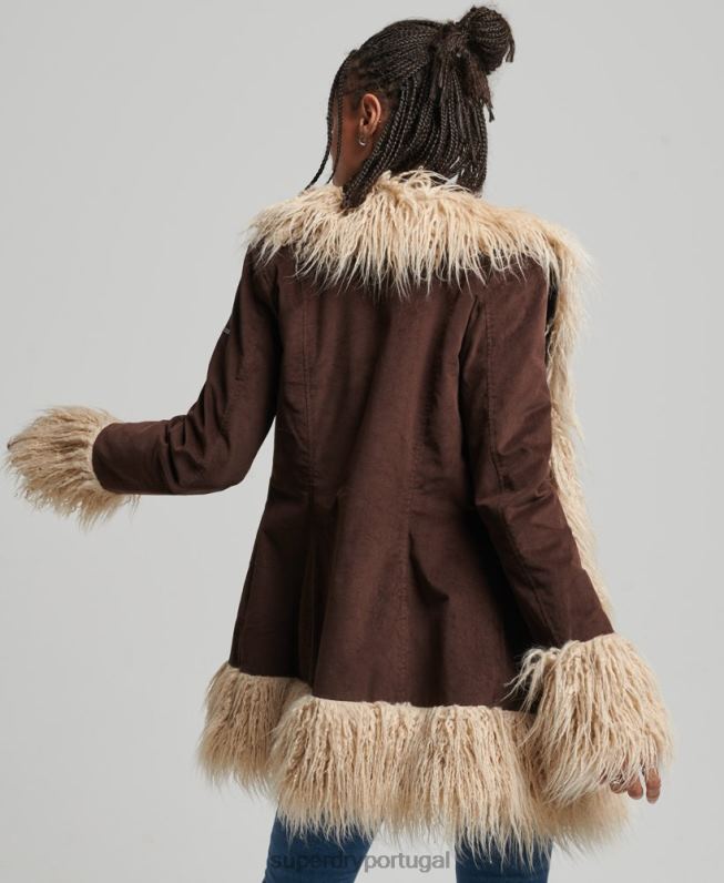 casaco afegão forrado de pele falsa mulheres marrom roupas Superdry 2208H3643