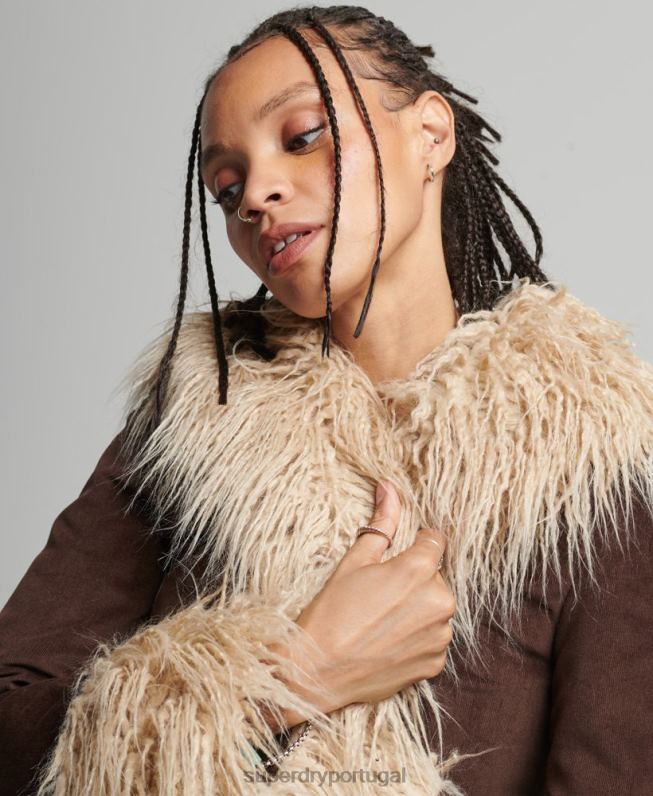 casaco afegão forrado de pele falsa mulheres marrom roupas Superdry 2208H3643