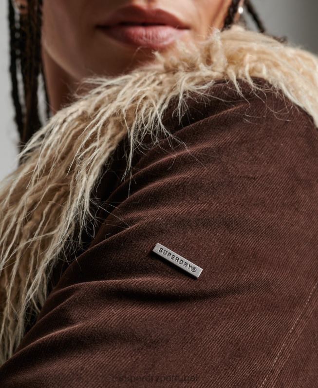 casaco afegão forrado de pele falsa mulheres marrom roupas Superdry 2208H3643