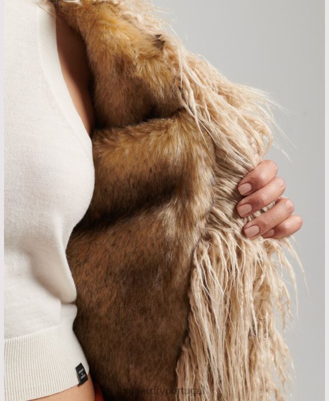 casaco afegão forrado de pele falsa mulheres marrom roupas Superdry 2208H3643