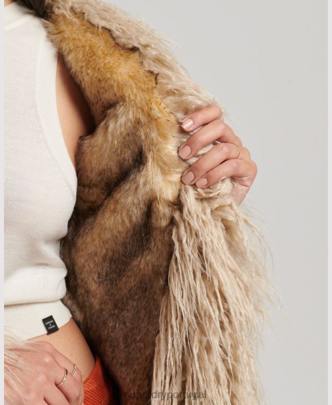 casaco afegão forrado de pele falsa mulheres marrom roupas Superdry 2208H3721