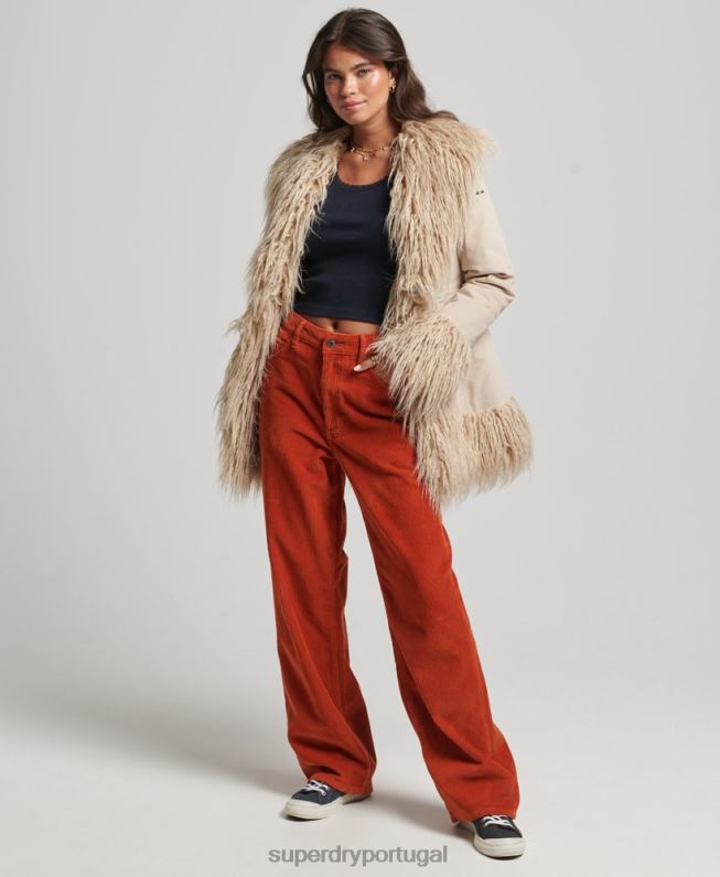 casaco afegão forrado de pele falsa mulheres marrom roupas Superdry 2208H3721