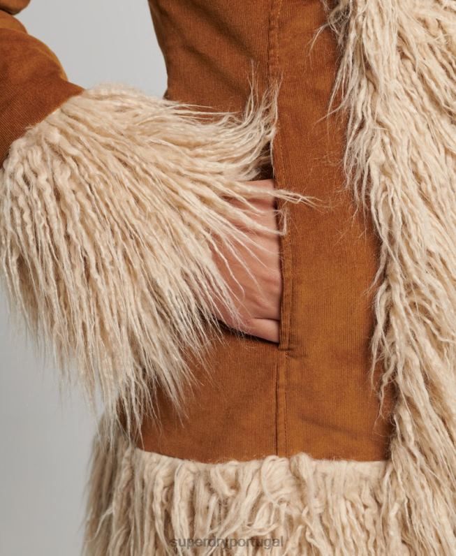 casaco afegão forrado de pele falsa mulheres marrom roupas Superdry 2208H3737