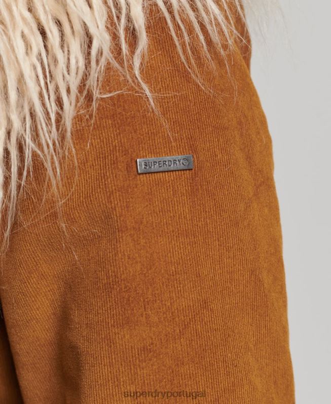 casaco afegão forrado de pele falsa mulheres marrom roupas Superdry 2208H3737