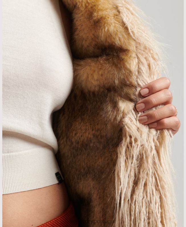 casaco afegão forrado de pele falsa mulheres marrom roupas Superdry 2208H3737