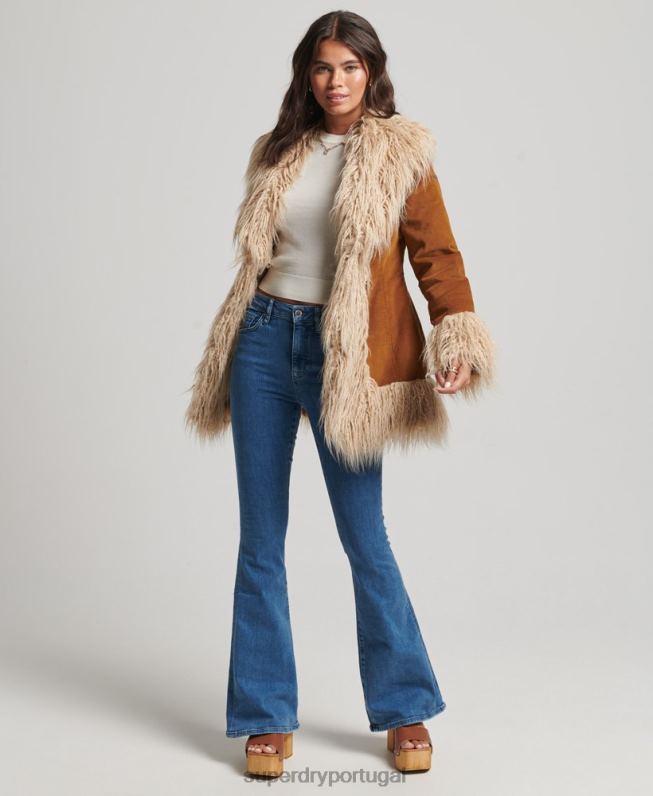 casaco afegão forrado de pele falsa mulheres marrom roupas Superdry 2208H3737