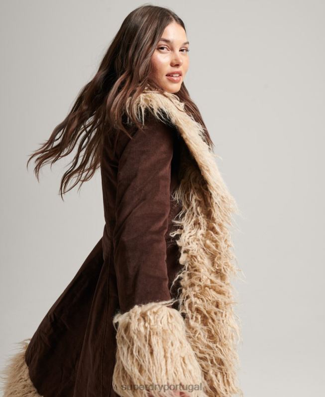 casaco afegão forrado de pele sintética mulheres marrom roupas Superdry 2208H3813